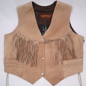 Unik Tan Leather Fringed Vest Size XXL Women's New Gauchos